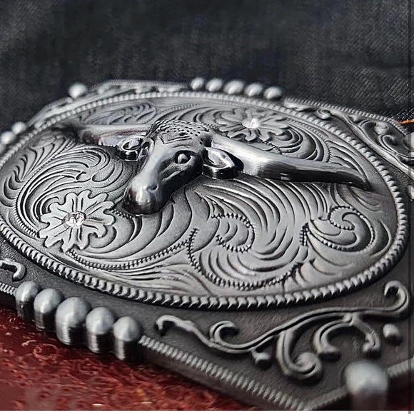 Western Cowboy Belt Buckle Longhorn Texas Bull Horse Buckles for Men - Picture 2 of 5